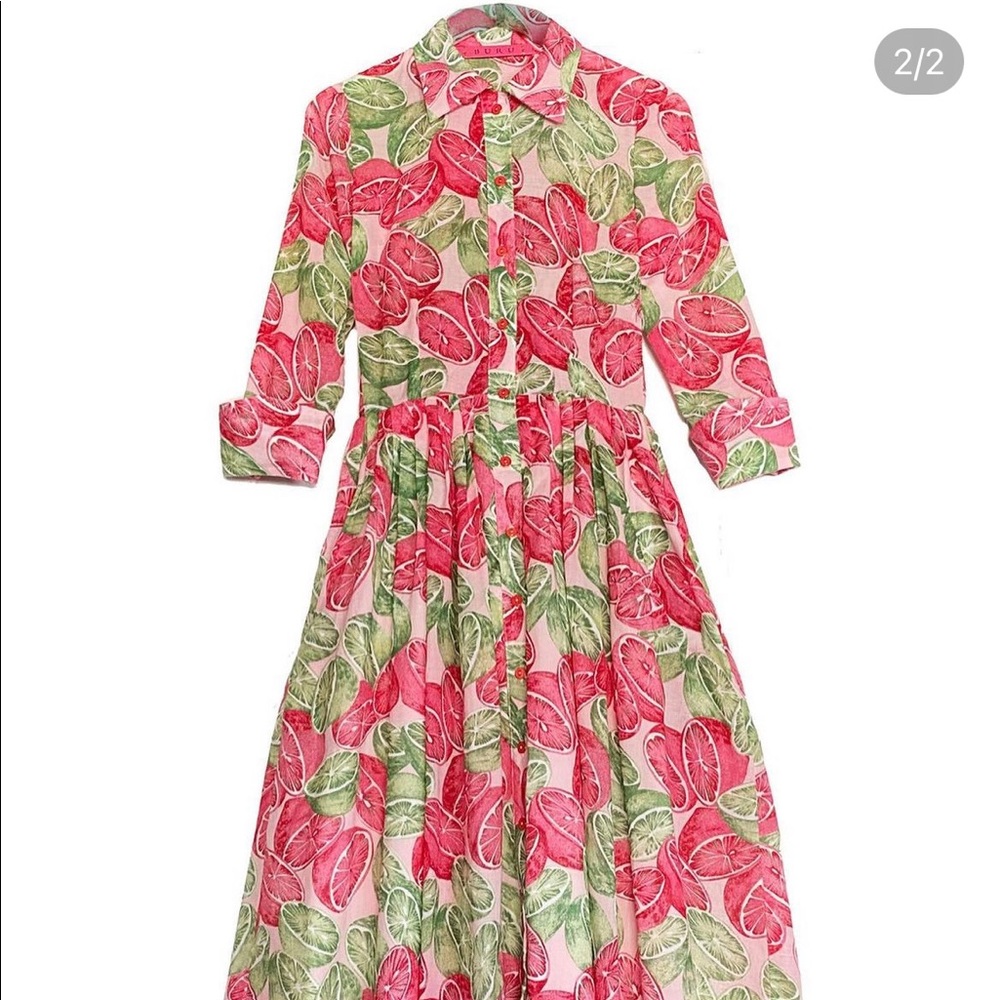 BURU size L button front citrus print dress Large NEW